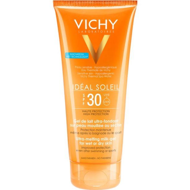 Vichy Idéal Soleil ултра-топящ млечен гел за влажна и суха кожа SPF 30 200 мл.