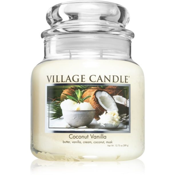 Village Candle Coconut Vanilla ароматна свещ (Glass Lid) 389 гр.