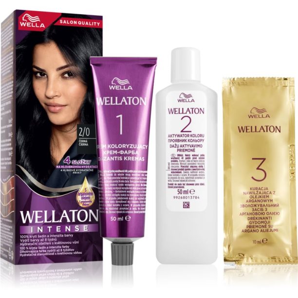 Wella Wellaton Intense перманентната боя за коса с арганово масло цвят 2/0 Black 1 бр.