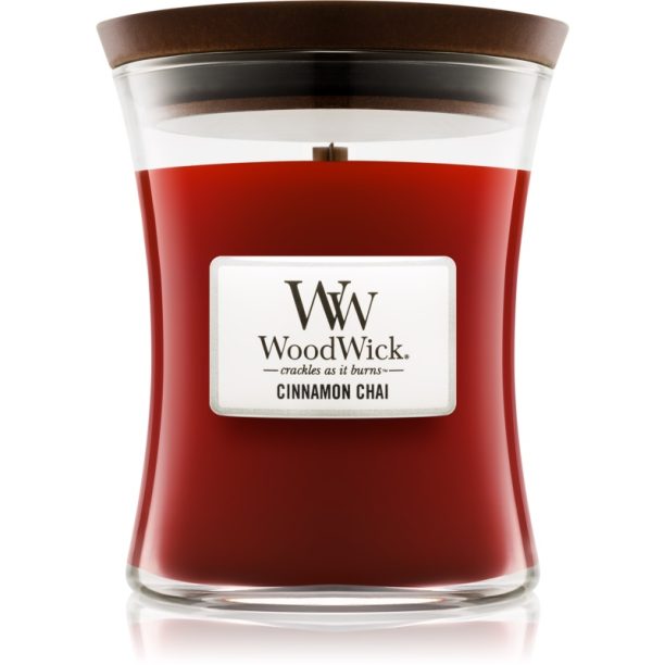 Woodwick Cinnamon Chai ароматна свещ с дървен фитил 275 гр.