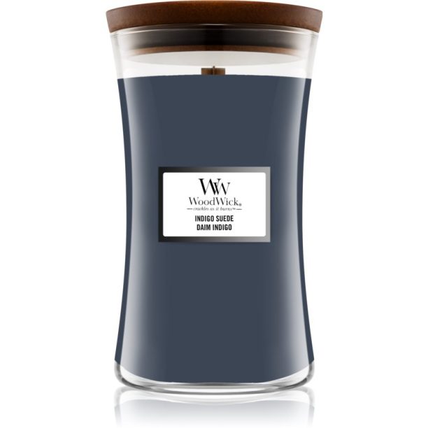 Woodwick Indigo Suede ароматна свещ с дървен фитил 610 гр.