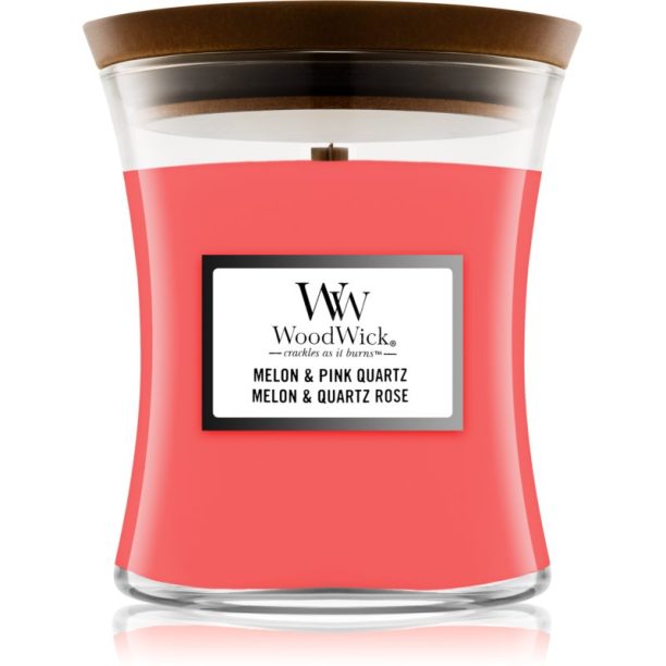 Woodwick Melon & Pink Quarz ароматна свещ  с дървен фитил 85 гр.