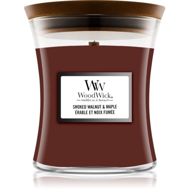 Woodwick Smoked Walnut & Maple ароматна свещ с дървен фитил 85 гр.