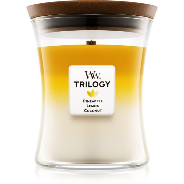 Woodwick Trilogy Fruits of Summer ароматна свещ с дървен фитил 275 гр.