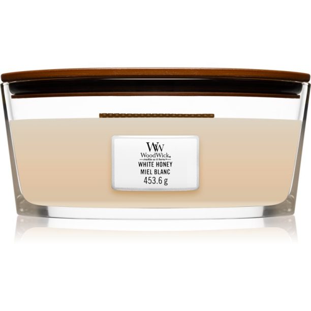 Woodwick White Honey ароматна свещ  с дървен фитил (hearthwick) 453 гр.