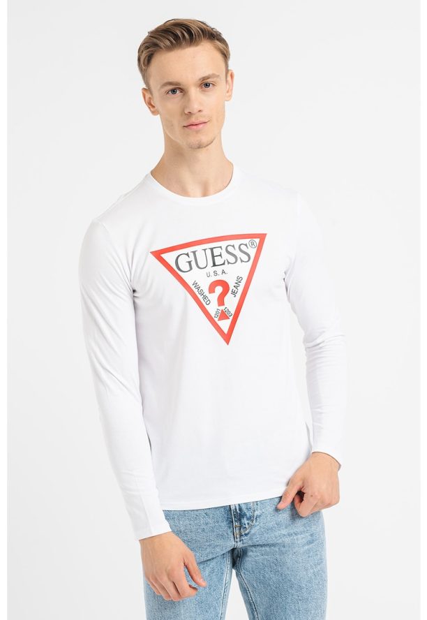 Памучна блуза по тялото с лого GUESS JEANS