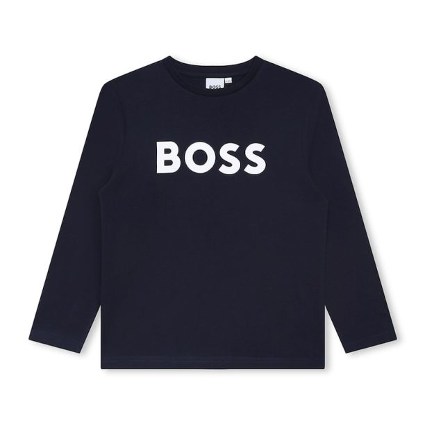 Блуза с овално деколте и контрастно лого BOSS Kidswear