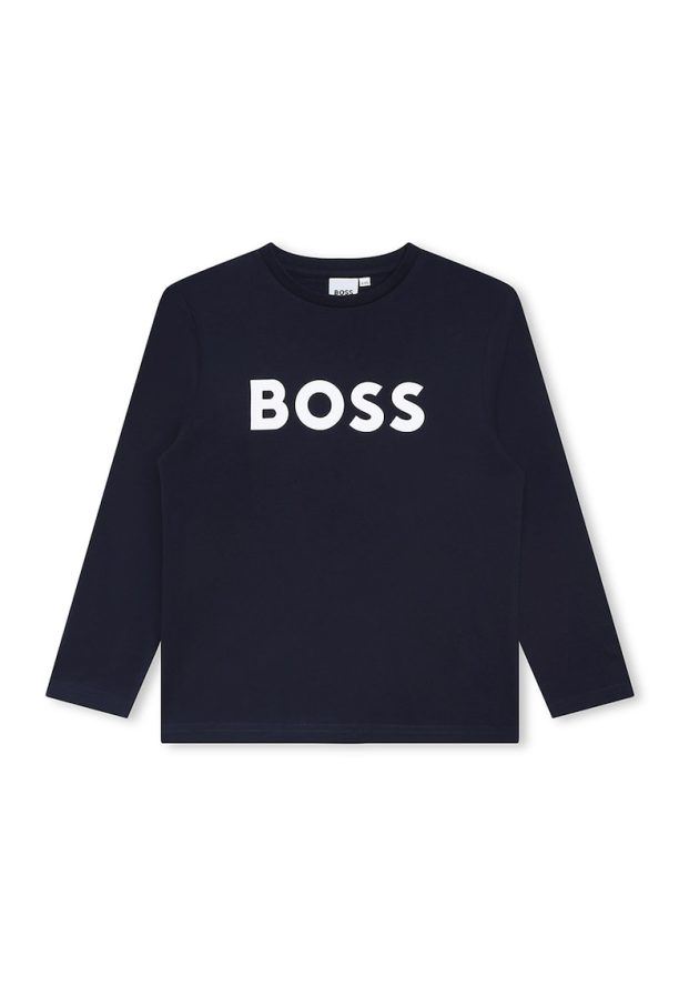 Блуза с овално деколте и контрастно лого BOSS Kidswear