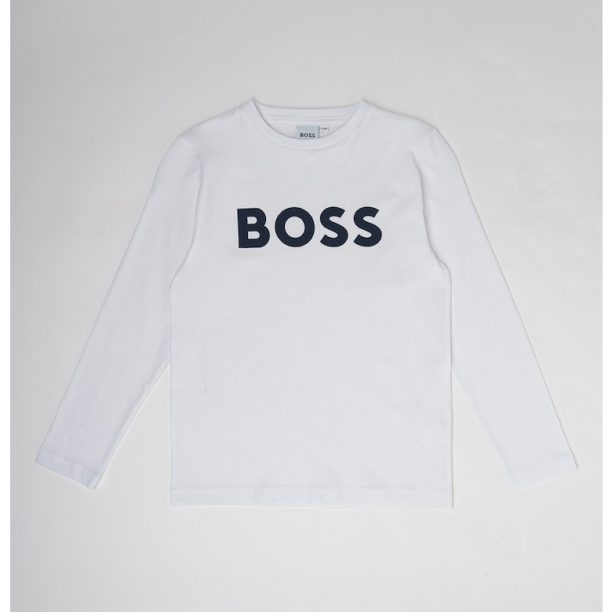 Блуза с овално деколте и контрастно лого BOSS Kidswear