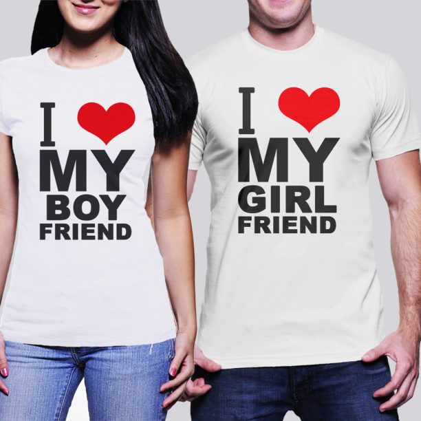 Комплект тениски за влюбени - I Love My Boy Friend I Love My Girl Friend