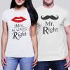 Комплект тениски за влюбени Mr Right Mrs - Mrs Always  Right