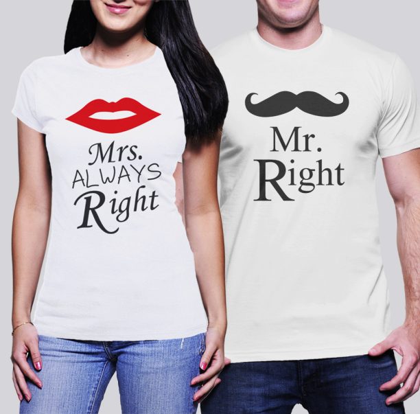 Комплект тениски за влюбени Mr Right Mrs - Mrs Always  Right