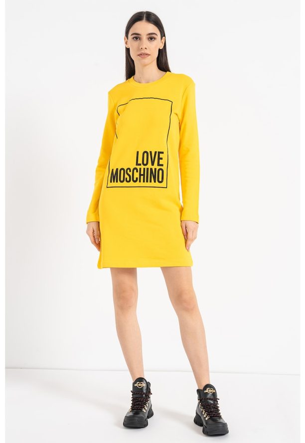 Къса памучна рокля тип суитшърт с лога Love Moschino