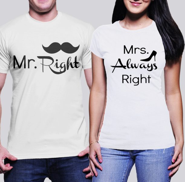 Мъжка тениска Mr. Right и Дамска тениска Mrs. Always Right pc.2