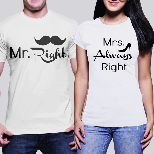 Мъжка тениска Mr. Right и Дамска тениска Mrs. Always Right pc.2