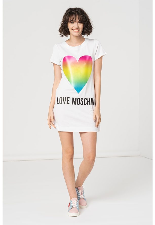 Памучна рокля тип тениска с лого Love Moschino