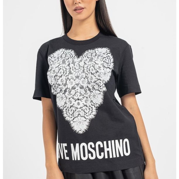 Памучна тениска с дантелена щампа Love Moschino