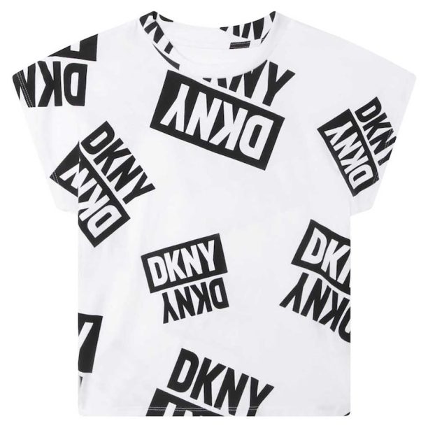 Памучна тениска с десен с лого DKNY