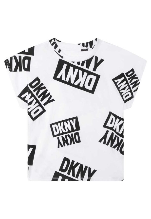 Памучна тениска с десен с лого DKNY