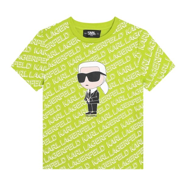 Памучна тениска с десен с лого KARL LAGERFELD KIDS