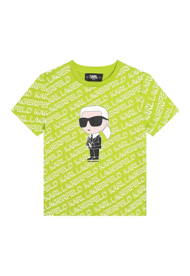 Памучна тениска с десен с лого KARL LAGERFELD KIDS