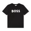 Памучна тениска с контрастно лого BOSS Kidswear