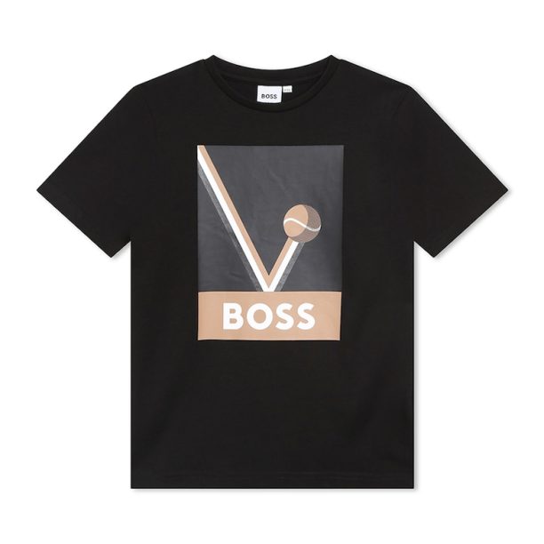 Памучна тениска с лого и принт BOSS Kidswear