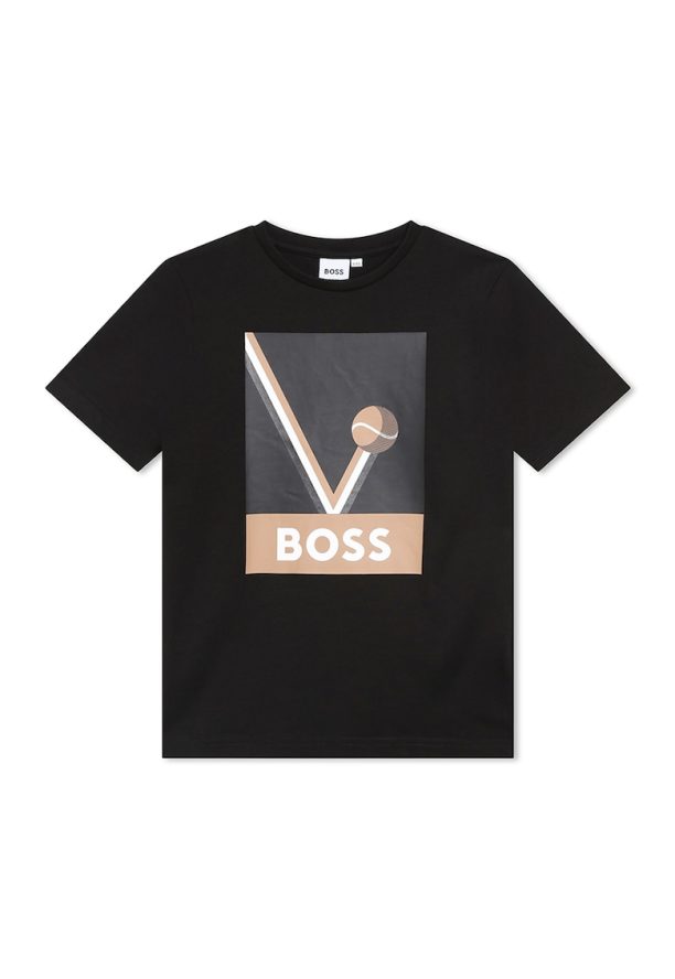 Памучна тениска с лого и принт BOSS Kidswear