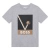 Памучна тениска с лого и принт BOSS Kidswear