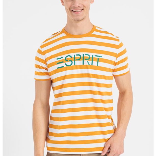 Памучна тениска с лого и райе Esprit