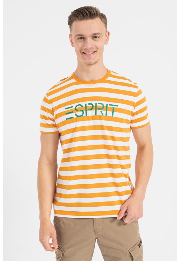 Памучна тениска с лого и райе Esprit