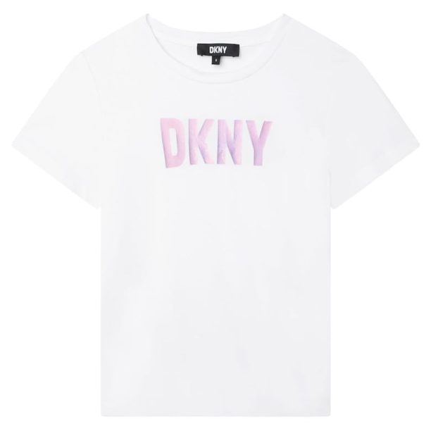 Памучна тениска с метализирана щампа DKNY