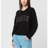 Пуловер с лого от декоративни камъни GUESS JEANS