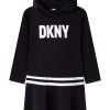 Рокля с качулка с памук и лого DKNY