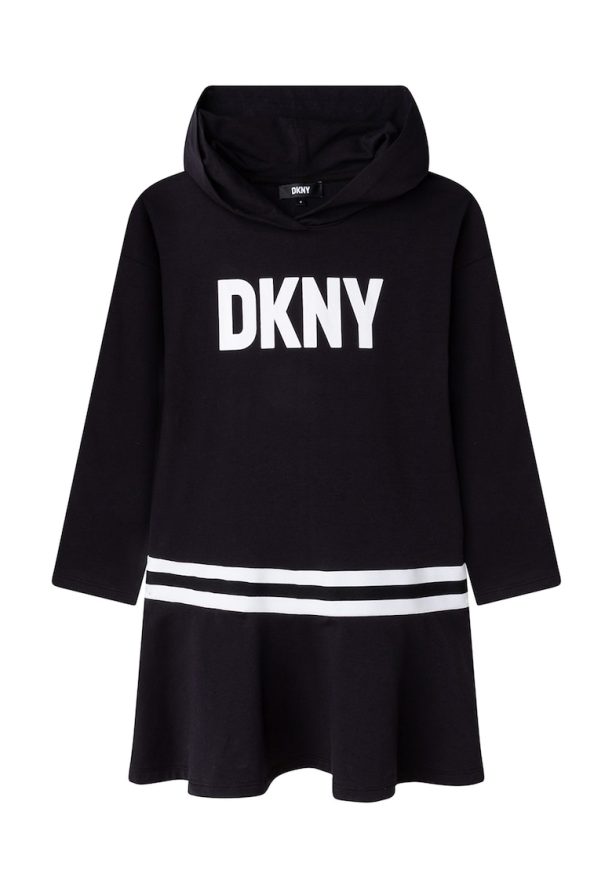 Рокля с качулка с памук и лого DKNY