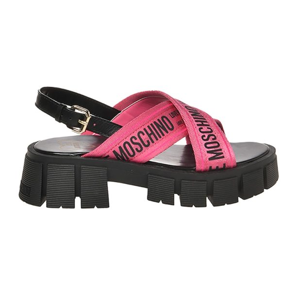 Сандали с лого на каишките и масивен ток Love Moschino