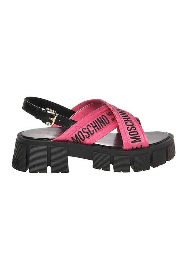 Сандали с лого на каишките и масивен ток Love Moschino