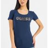 Тениска по тялото с лого с декоративни камъни GUESS JEANS