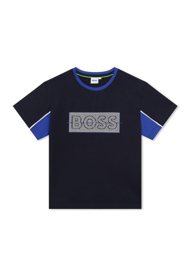 Тениска с контрастен панел BOSS Kidswear