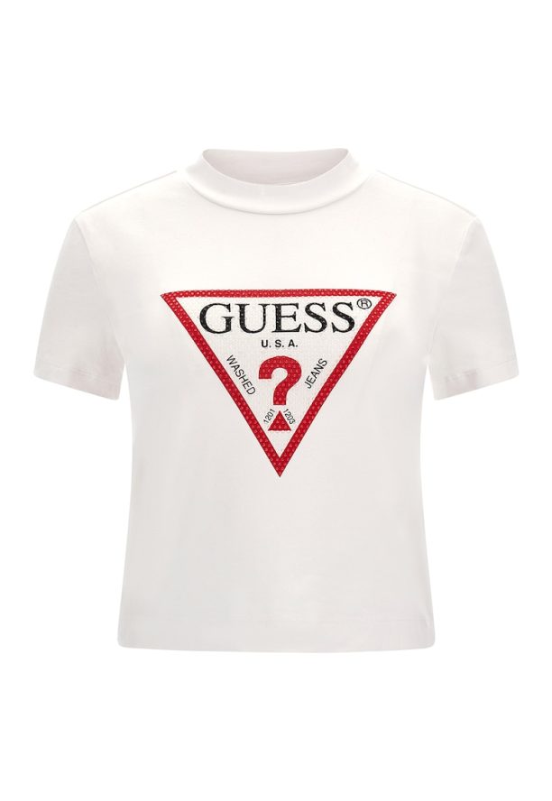 Тениска с лого и декоративни камъни Guess