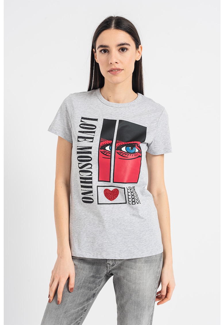 Тениска с лого и овално деколте Love Moschino