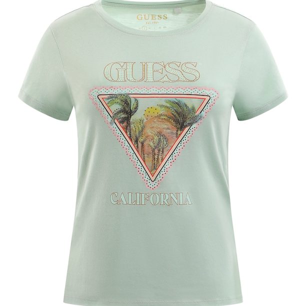 Тениска с модал с шарка и декоративни камъни GUESS JEANS