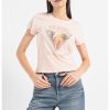 Тениска с модал с шарка и декоративни камъни GUESS JEANS