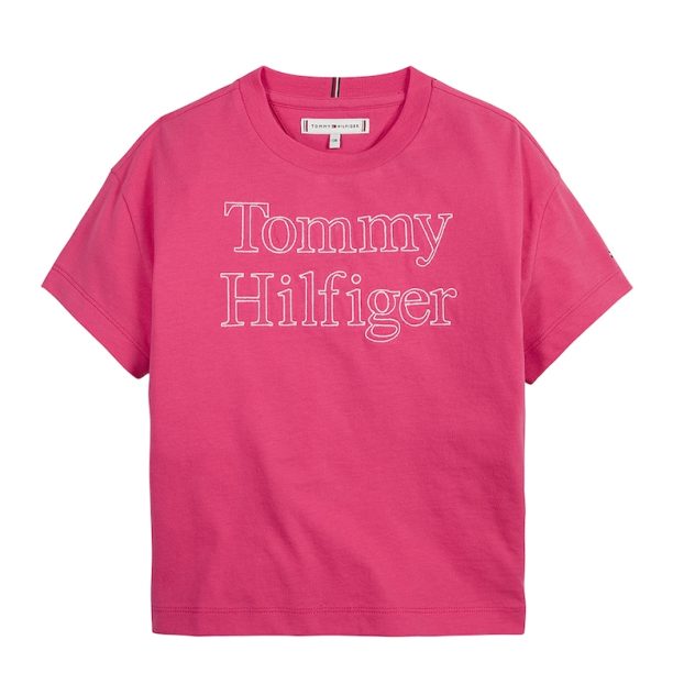 Тениска с овално деколте и бродирано лого Tommy Hilfiger