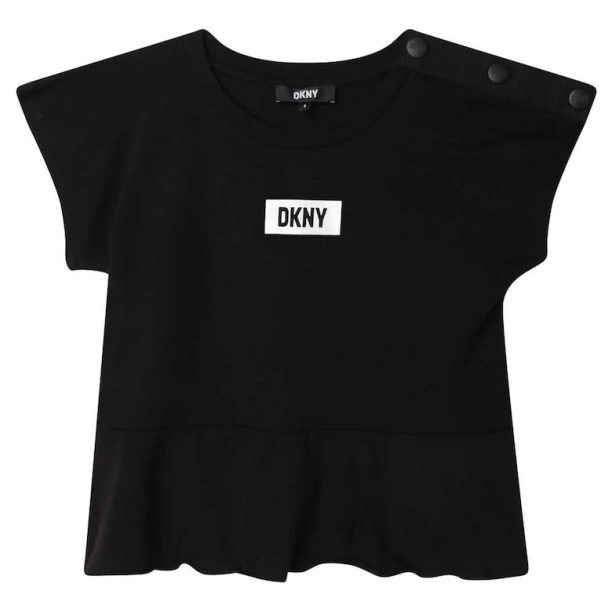 Тениска с овално деколте и декоративни копчета DKNY