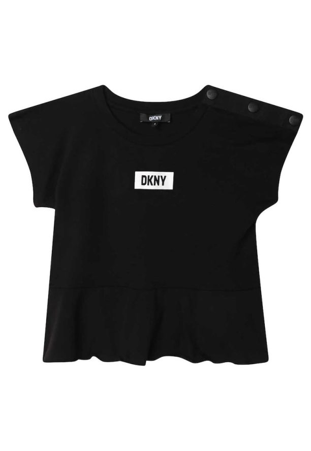 Тениска с овално деколте и декоративни копчета DKNY