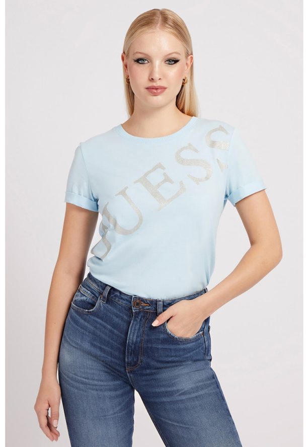 Тениска с овално деколте и лого GUESS JEANS