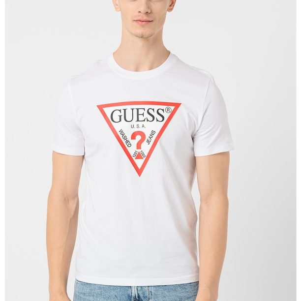 Тениска с овално деколте и лого GUESS JEANS