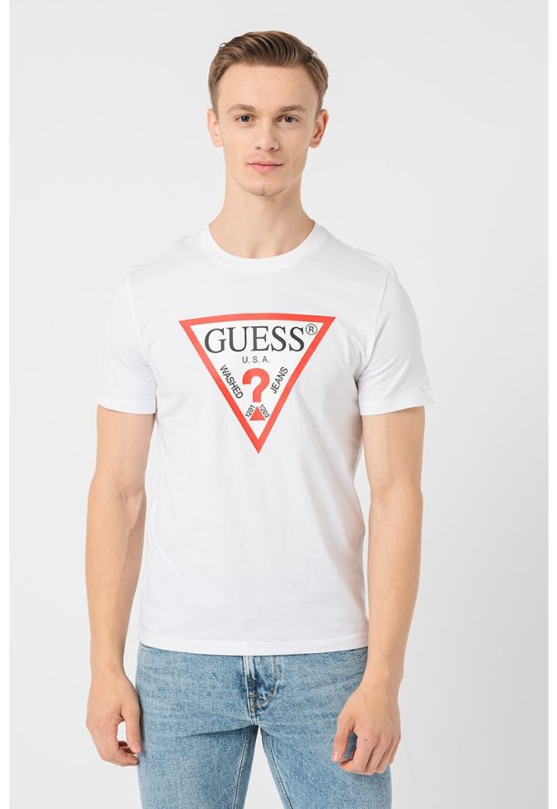 Тениска с овално деколте и лого GUESS JEANS