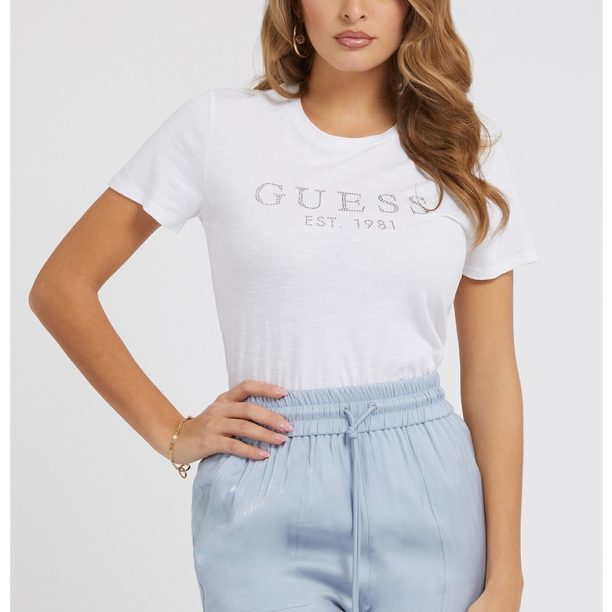 Тениска с овално деколте и предно лого GUESS JEANS